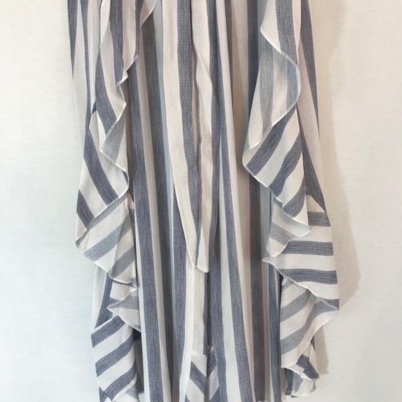 High Waisted Chiffon Striped Palazzo Pants Ruffles - Picture 11 of 13